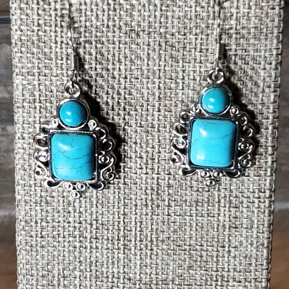 Josephine Genuine Turquoise & Sterling Silver Earrings - Picture 3 of 8